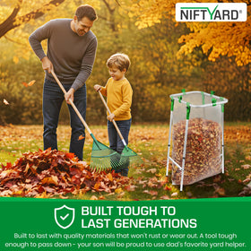 NiftYard versatile bag holder for camping and laundry tasks.