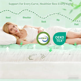 NightHug topper draped on bed demonstrates deep-pocket secure fit