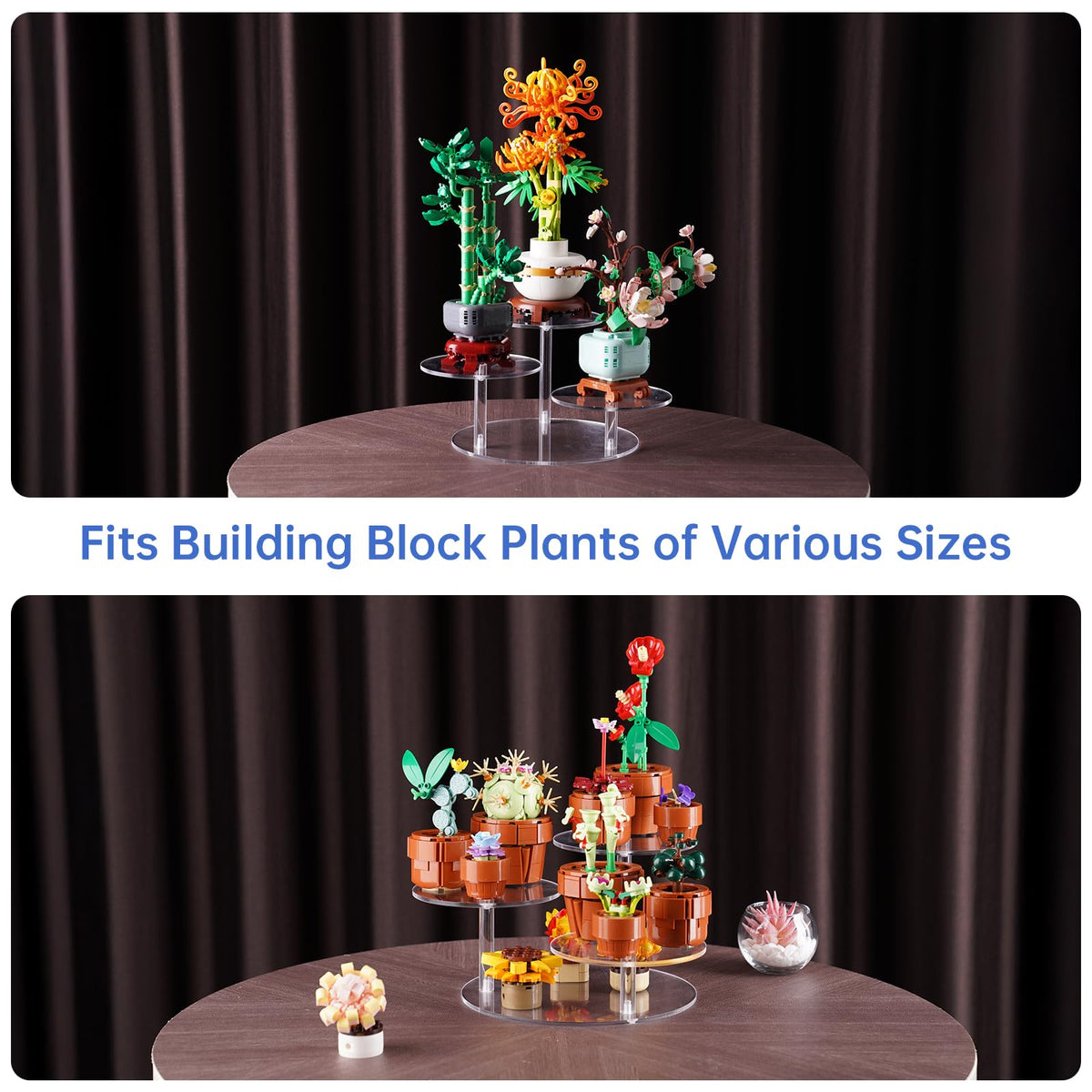 Multi-tier display riser adds depth for small figurines and collectibles.