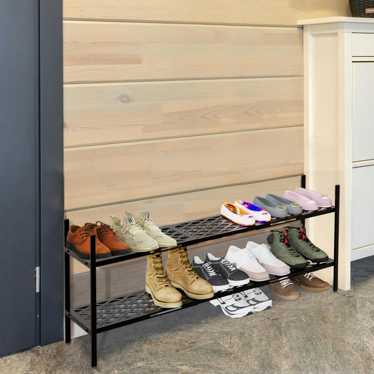 Nijoam black finish complements modern entryways and bedrooms.