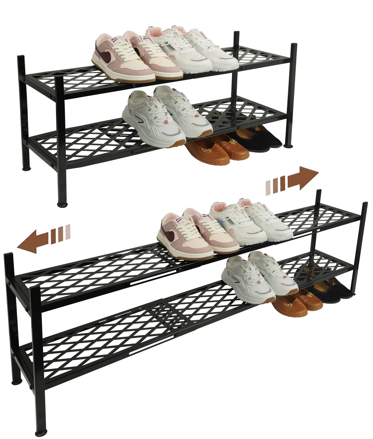 Nijoam expandable shoe rack extended to 45.6 inches for organized entryways.