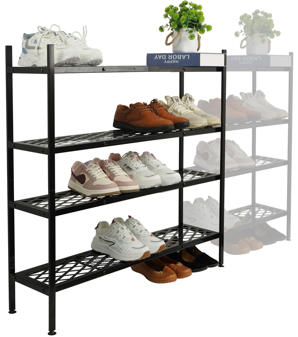 Nijoam four-tier entryway shoe rack keeps sneakers neatly organized.