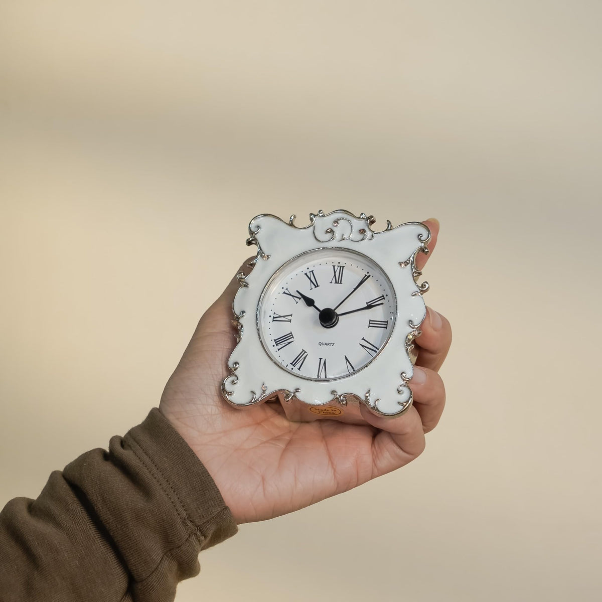 NIKKY HOME pewter table clock crystal-border detail