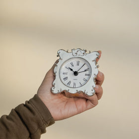 NIKKY HOME pewter table clock crystal-border detail