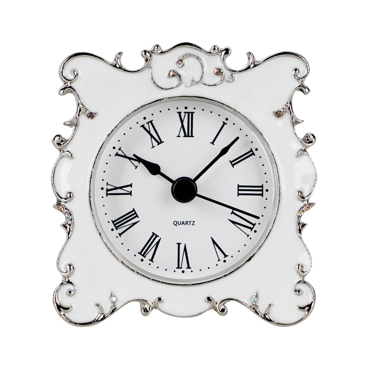 NIKKY HOME pewter vintage table clock front view with crystal border