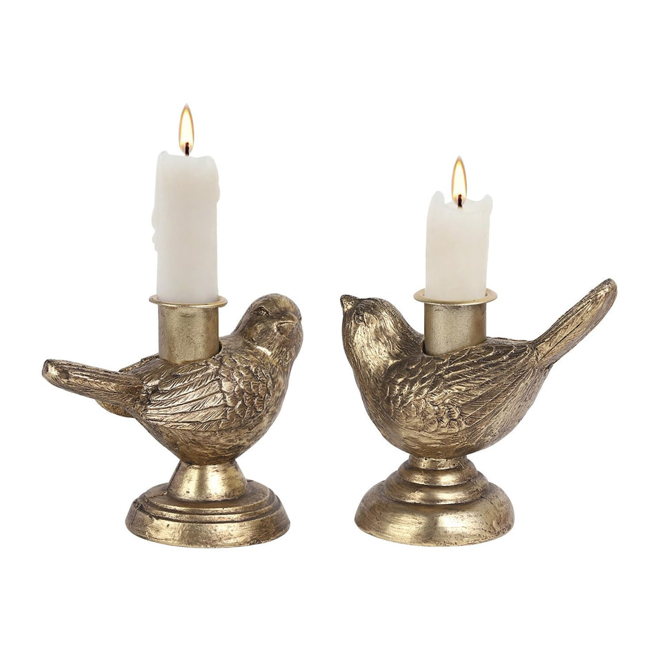 NIKKY HOME taper candle holders 2-pack with gold birds for elegant centerpieces.
