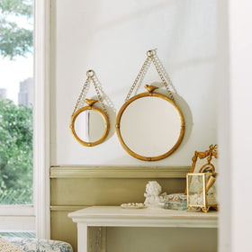 NIKKY HOME vintage round mirror with bird in a bedroom dressing area