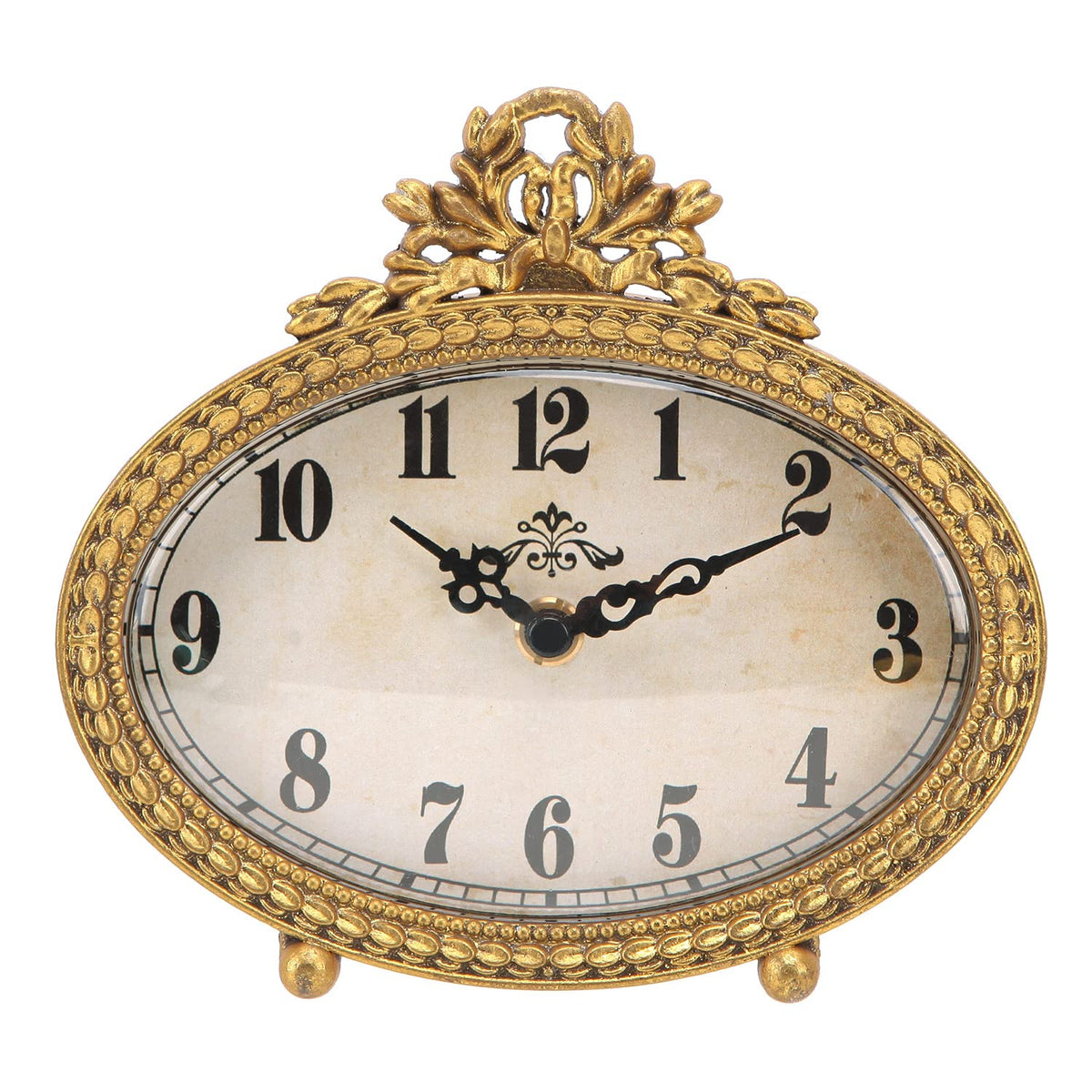 NIKKY HOME vintage tabletop clock in gold, front view for elegant bedside décor