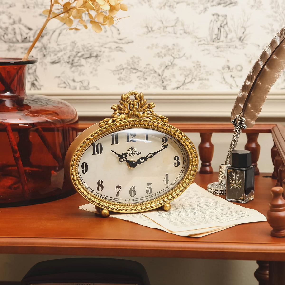NIKKY HOME vintage tabletop clock gold gift-ready styling