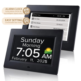 Nimukol digital alarm clock large display emphasizes clear date and week for elderly users.