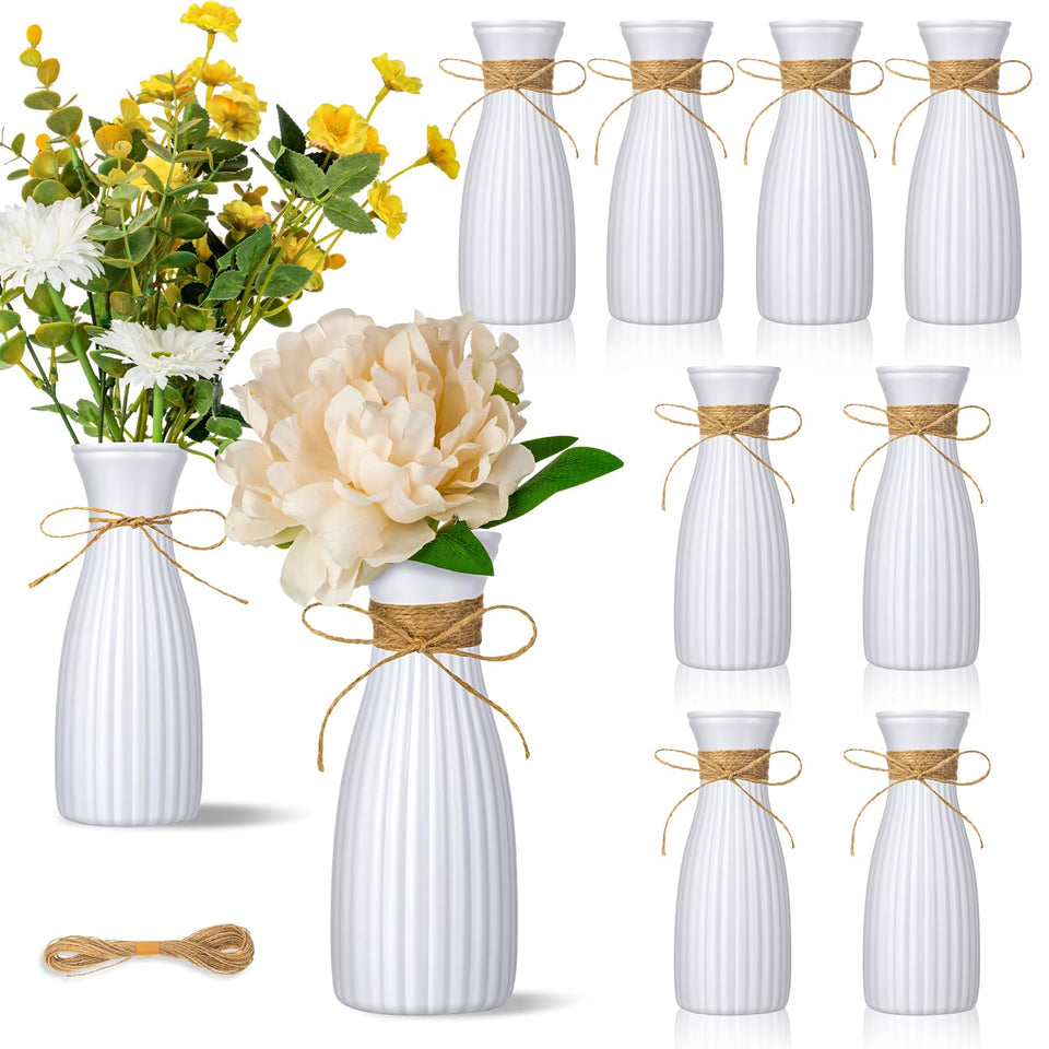 Ninehaoou 10-pack rope-design vases, white plastic, ideal for wedding table centerpieces.