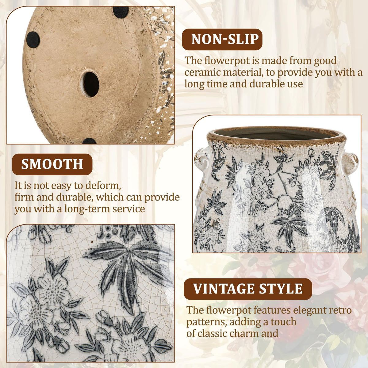 Ninehaoou six-and-a-half-inch planter shows the wide mouth for various flowers.