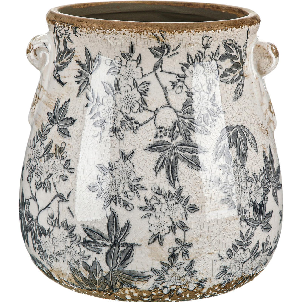 Ninehaoou ceramic scroll planter with gray scroll pattern for elegant indoor decor.