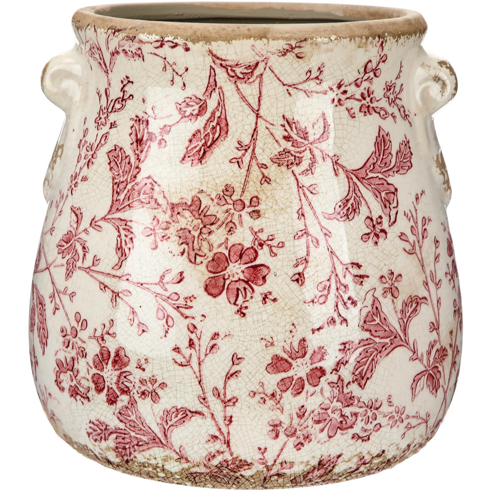 Ninehaoou ceramic scroll planter with pink floral pattern enhances indoor decor.