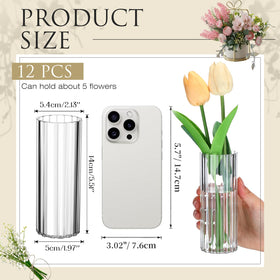 Ninehaoou clear ribbed vase close-up shows sturdy plastic and shimmering transparency.