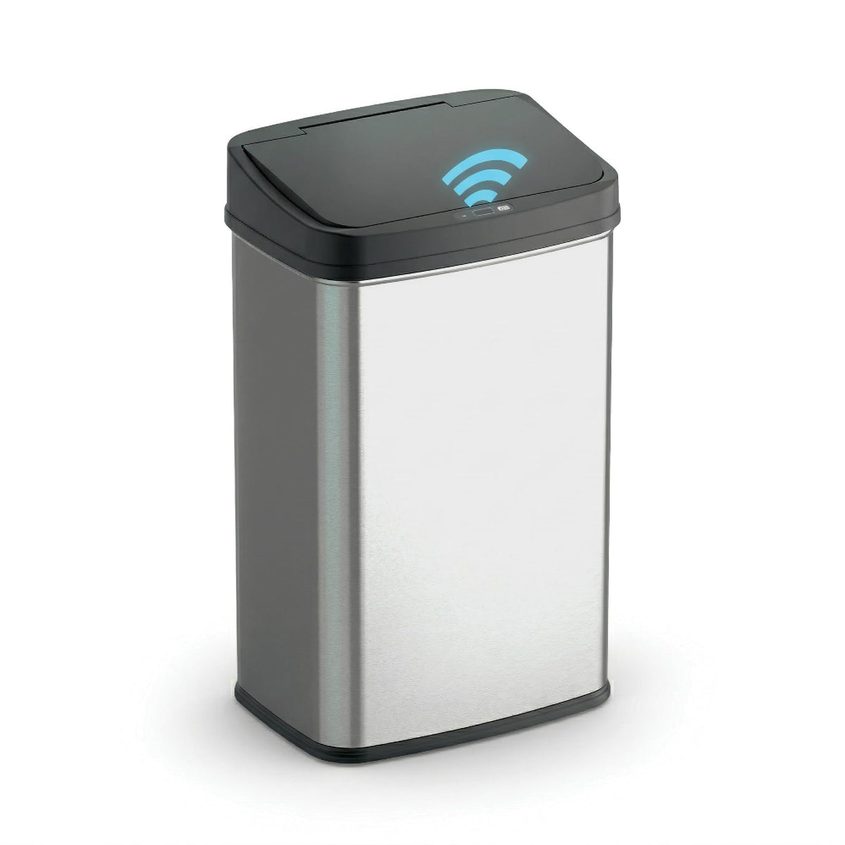 Ninestars 13-gallon rectangular trash can with motion sensor lid for hands-free disposal.