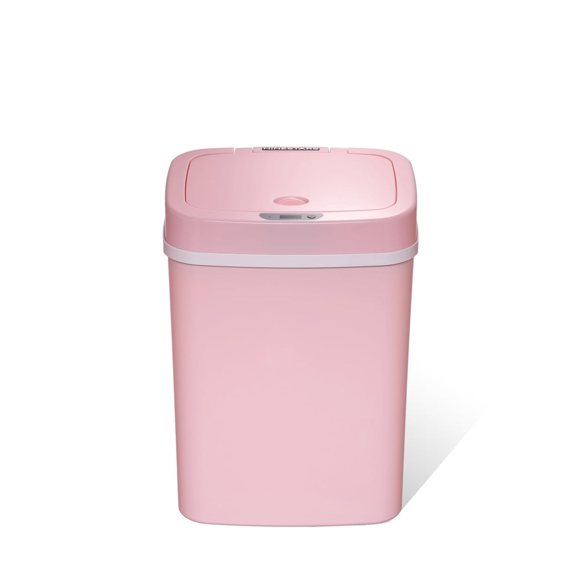 Ninestars 3-gallon motion sensor trash can with pink lid open for touchless disposal