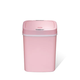 Ninestars 3-gallon motion sensor trash can with pink lid open for touchless disposal