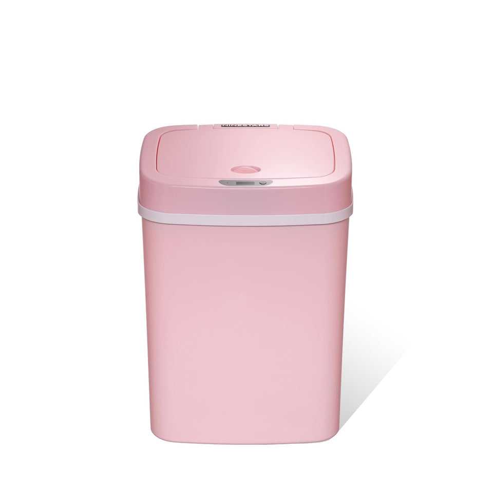Ninestars 3-gallon motion sensor trash can with pink lid open for touchless disposal
