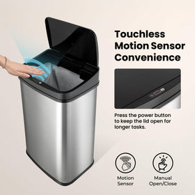 Ninestars automatic trash can lid opens with a wave for clean hands.