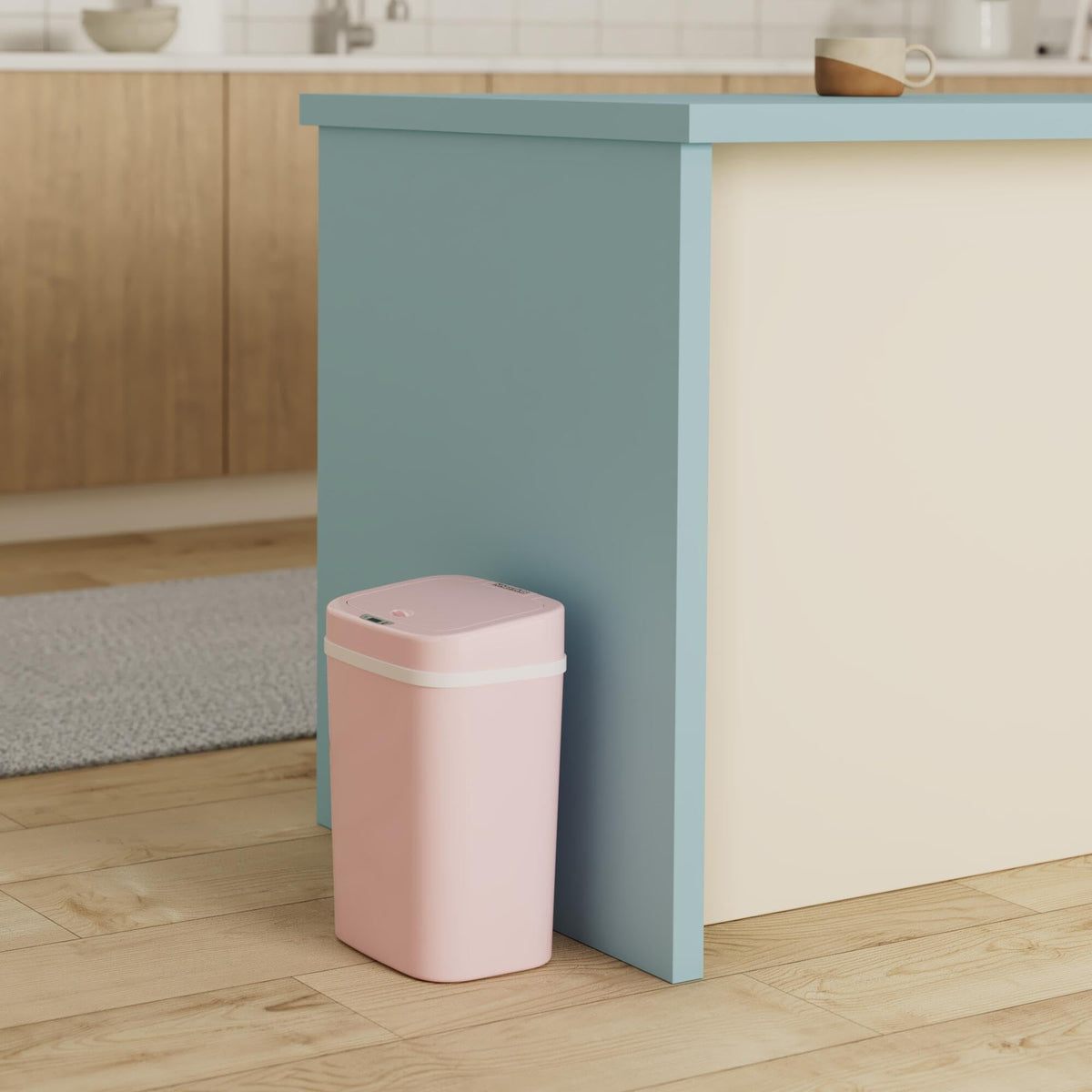 Ninestars pink ABS plastic trash bin in a compact design for small spaces