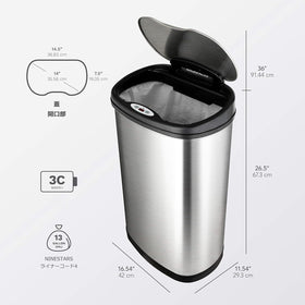Ninestars 3-gallon bathroom can with touchless lid for clean spaces