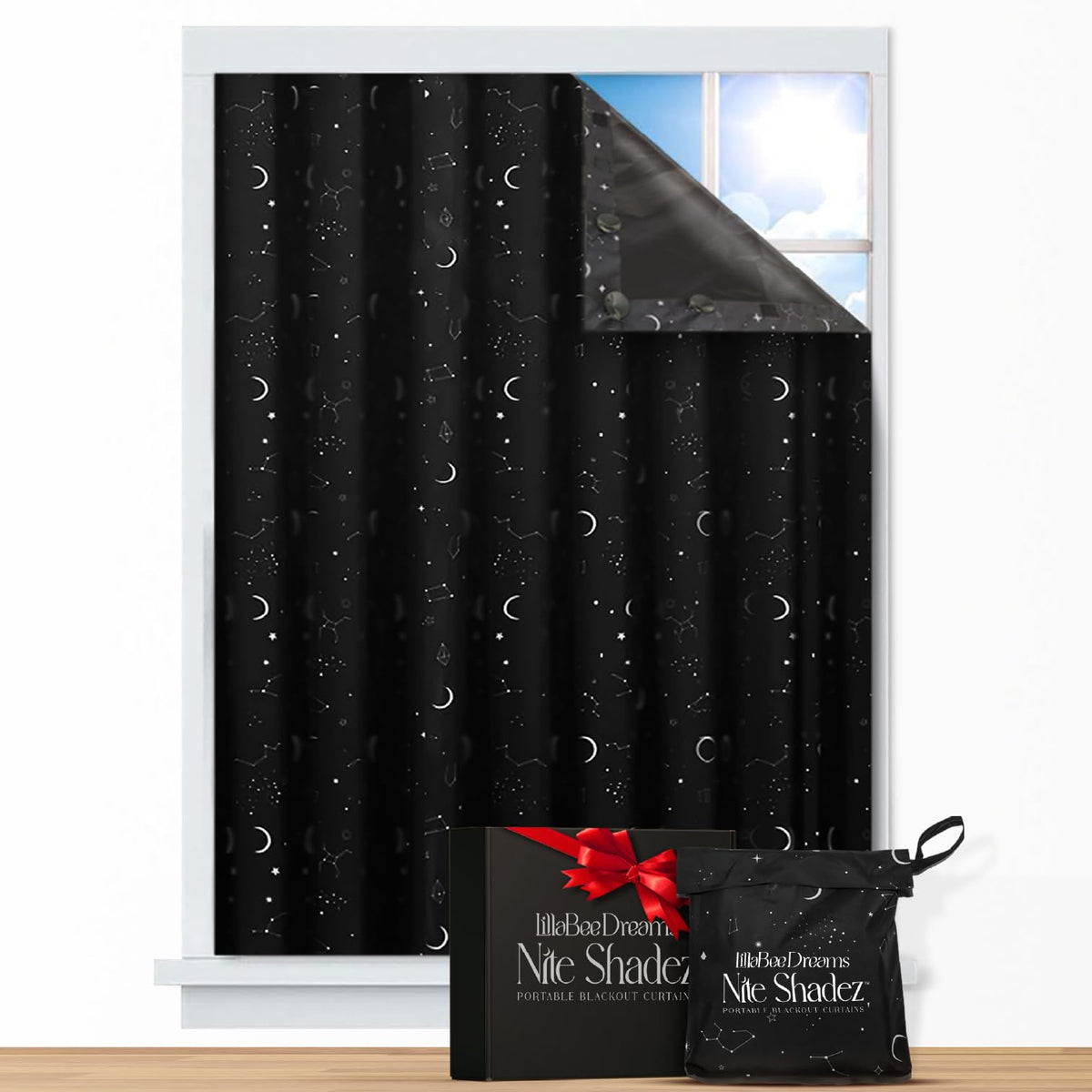 Nite Shadez suction cup system securely blocks light and holds shade in place.