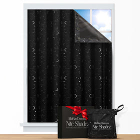 Nite Shadez suction cup system securely blocks light and holds shade in place.