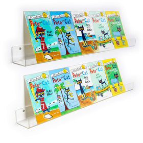 NIUBEE 36-inch acrylic floating bookshelf for kids displays storybooks neatly.