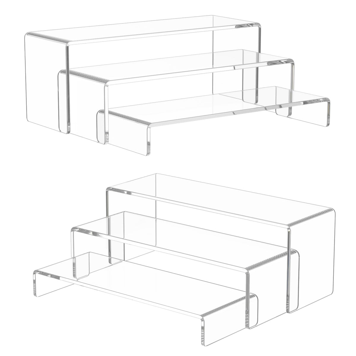 NIUBEE acrylic display riser set elevates collectibles with a floating, crystal-clear presentation.