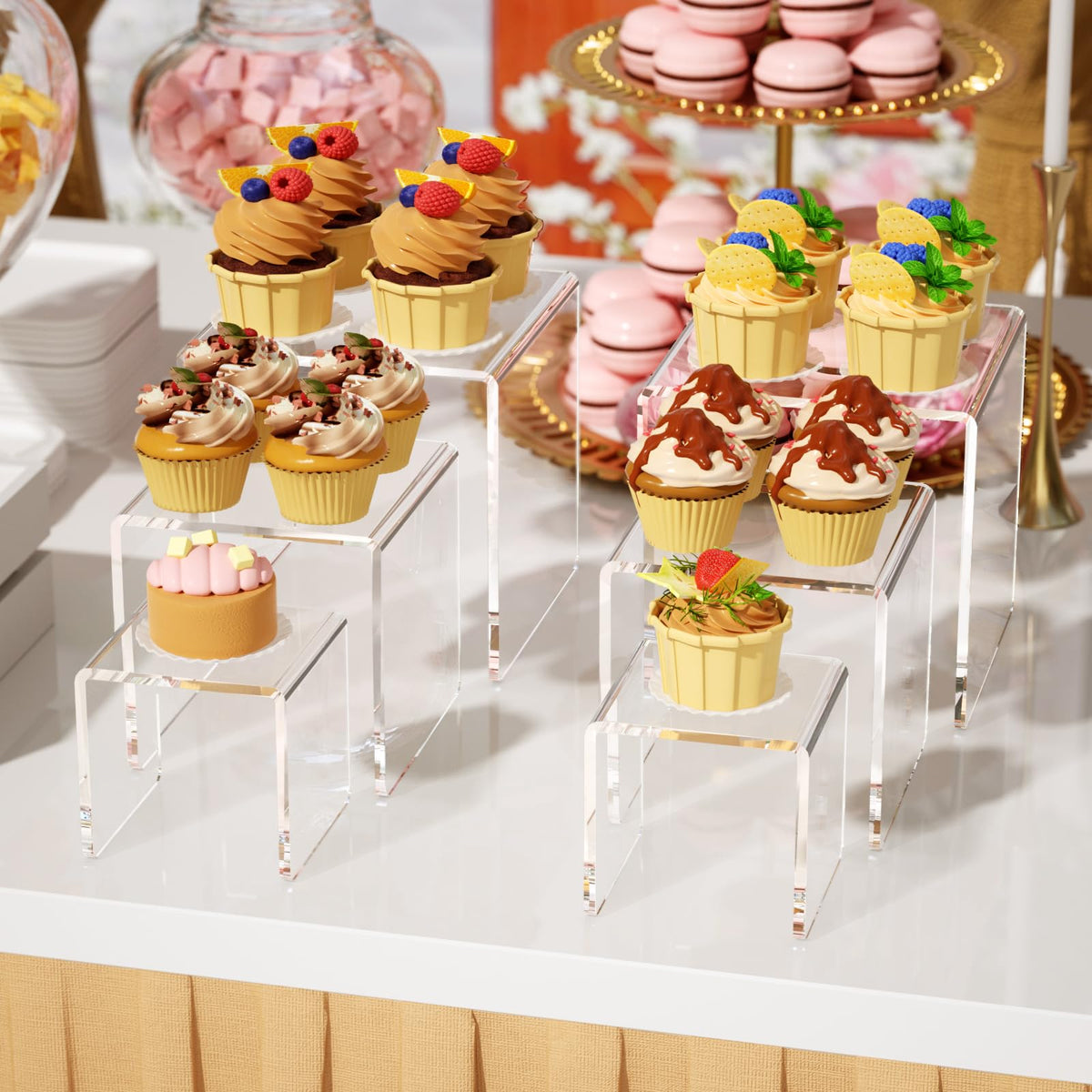 NIUBEE acrylic risers 8.44 by 4.19 by 4 inch detail supports varied item heights