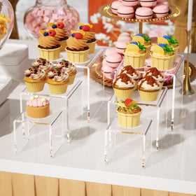 NIUBEE acrylic risers 8.44 by 4.19 by 4 inch detail supports varied item heights