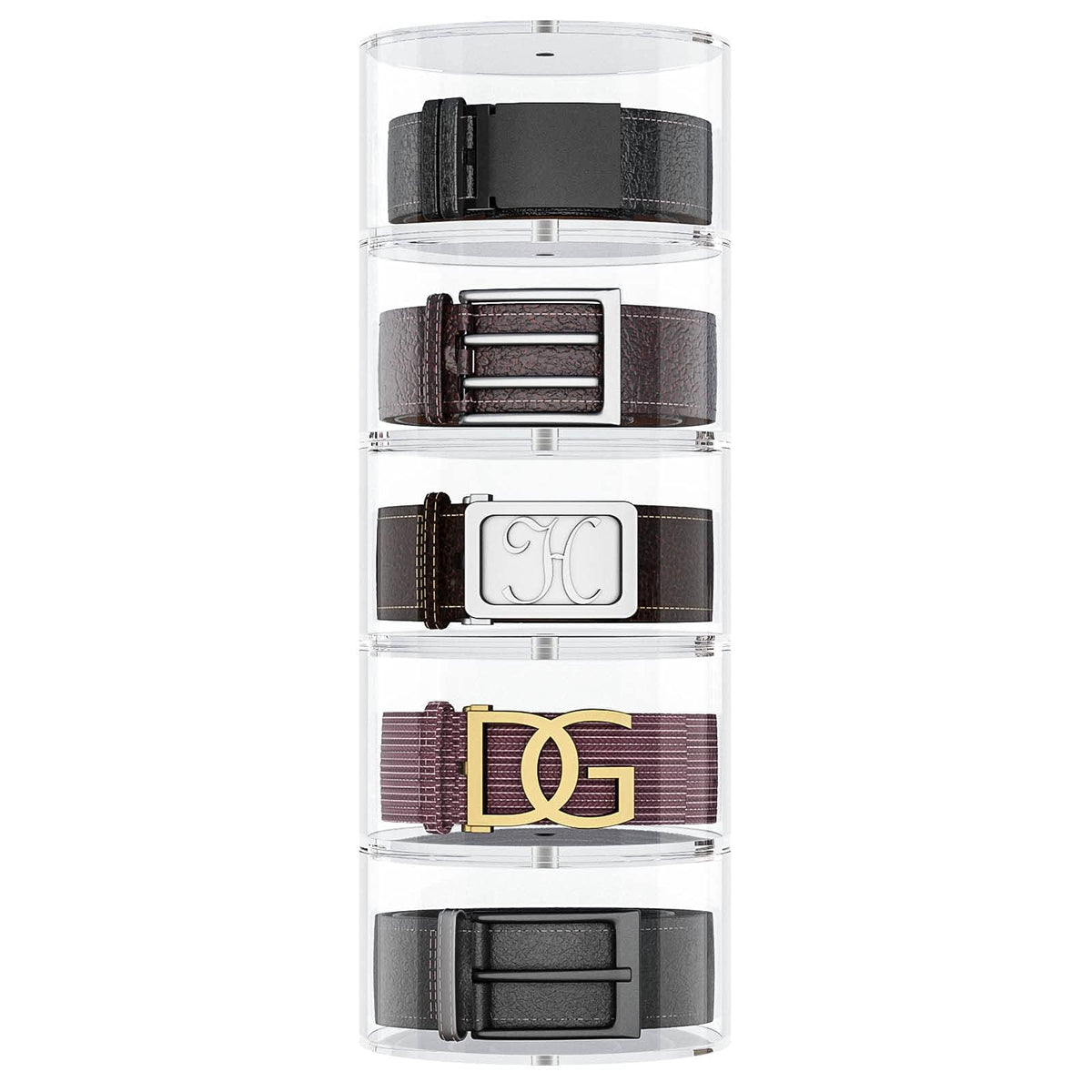 NIUBEE belt organizer with 5-layer clear acrylic for organized outfits.