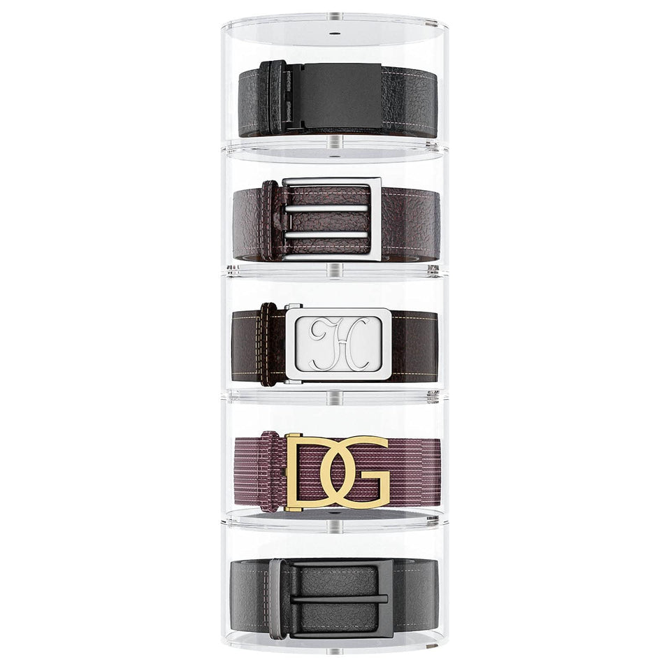 NIUBEE belt organizer with 5-layer clear acrylic for organized outfits.