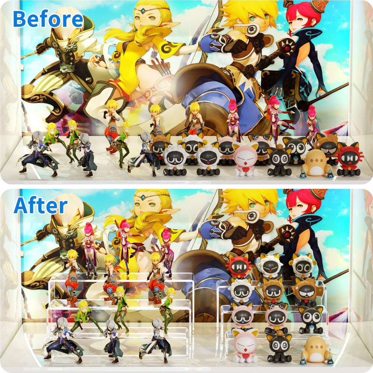 NIUBEE six-piece risers optimizes Funko Pop collection display with layered height.