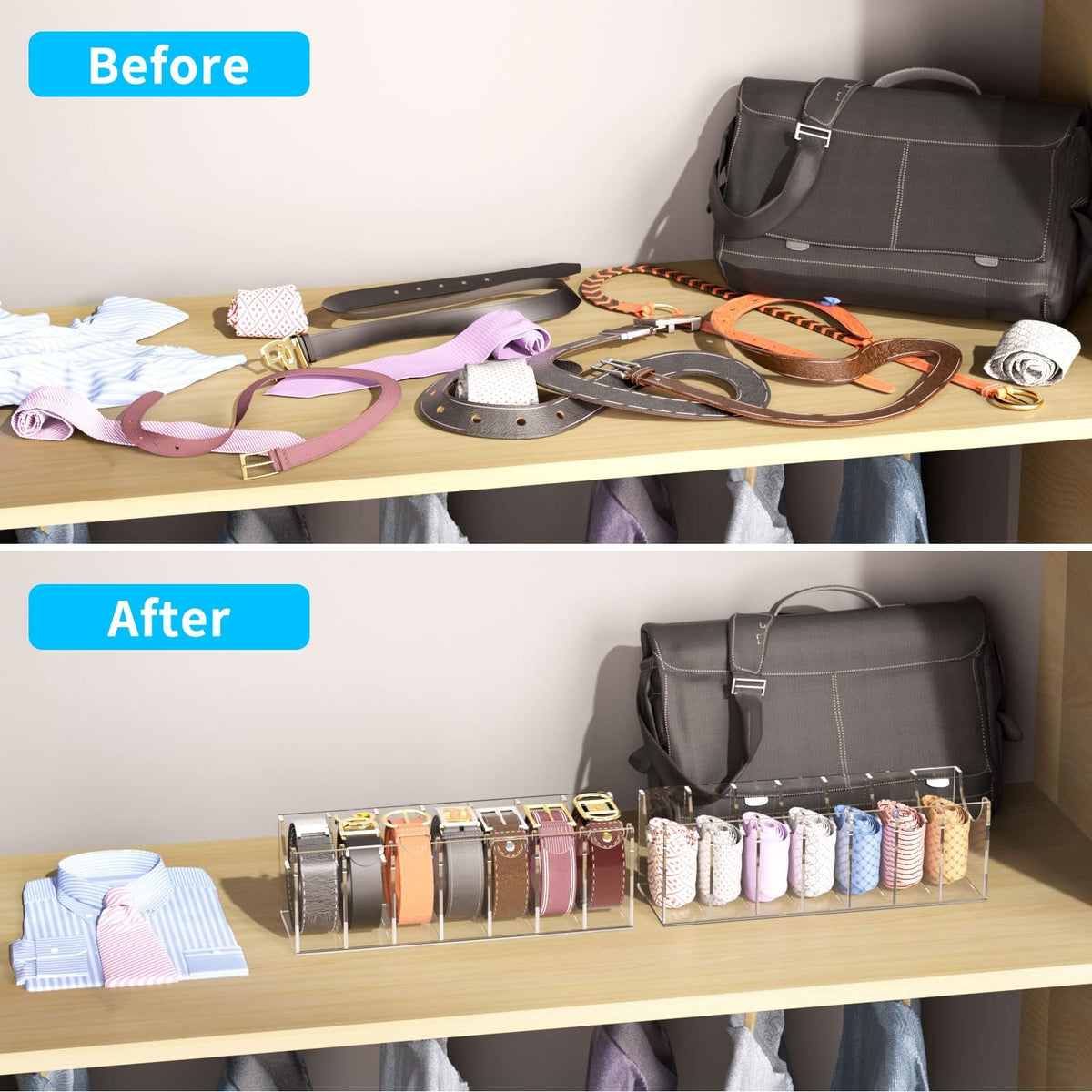 NIUBEE gift-ready belt storage solution for organized wardrobes.