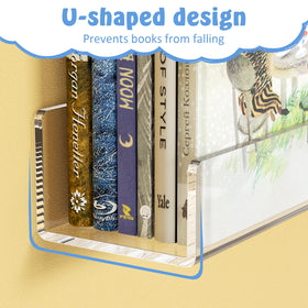 NIUBEE two-pack floating bookshelf for wall display in a family reading space.