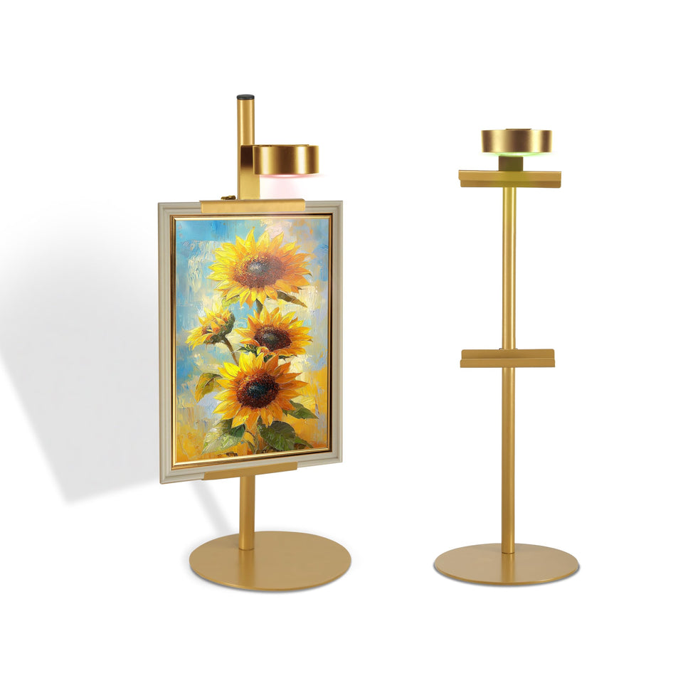 NKJIH adjustable desktop frame stand with magnetic light displaying photos in warm, clear tones