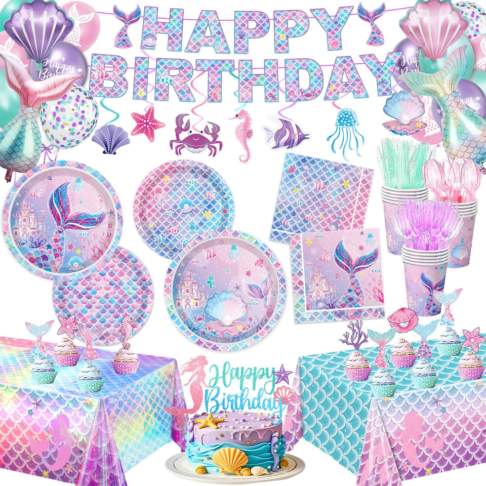 NKPDAXM Mermaid plates with ocean motif for a cohesive party table