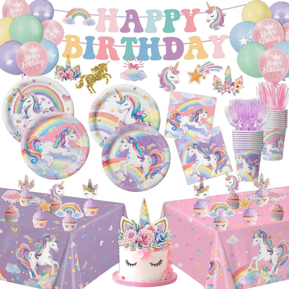 NKPDAXM unicorn birthday plates with vibrant designs for spill-free serving