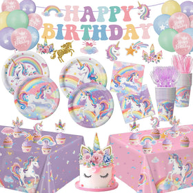 NKPDAXM unicorn birthday plates with vibrant designs for spill-free serving