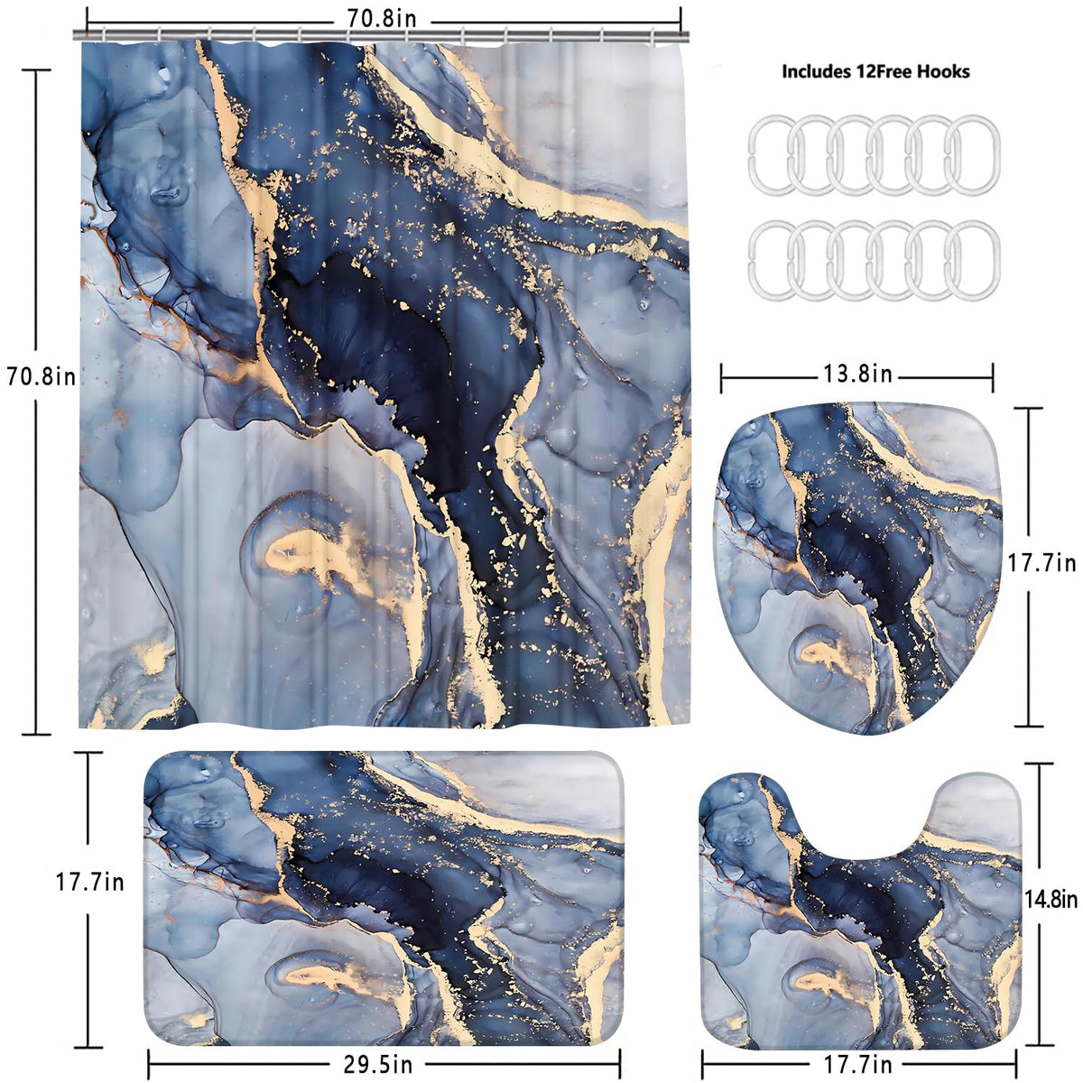 Nkzply blue marble non-slip bath mat prevents slipping on wet floors.