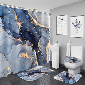 Nkzply blue marble shower curtain close-up shows waterproof fabric for quick drying.