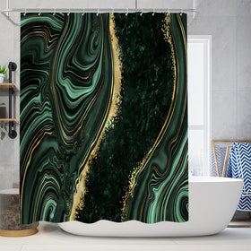 Nkzply green marble shower curtain close-up showing vivid colors and durable print.