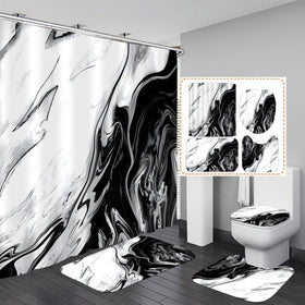 Nkzply marble shower curtain close-up showing vivid print and waterproof fabric