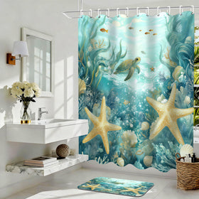 Nkzply Teal Sea Turtle bath rug provides soft comfort and quick water absorption