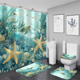 Nkzply Teal Sea Turtle shower curtain with vibrant ocean print for stylish bathrooms