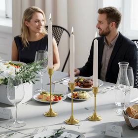 NLBTW brass candlesticks enhance dining table ambience