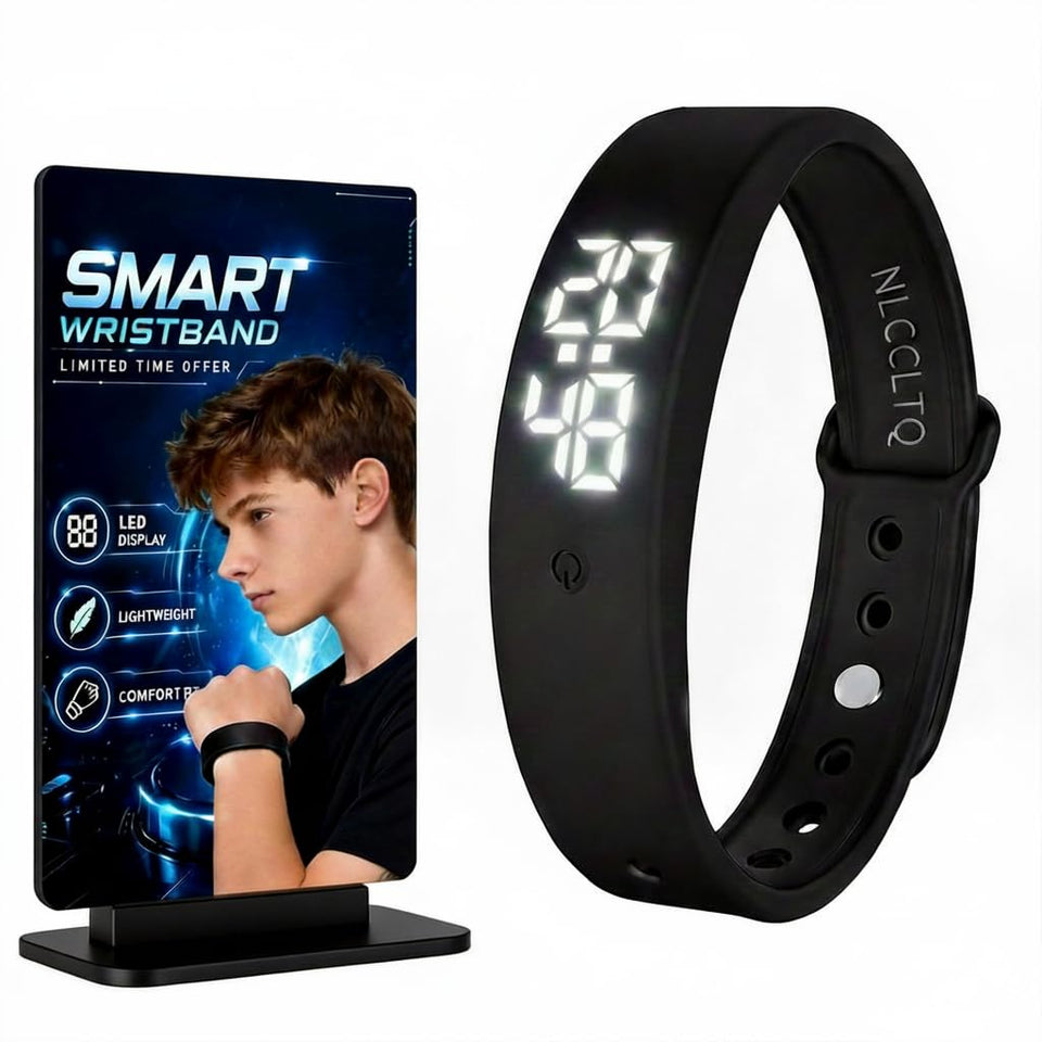 NLCCLTQ vibrating alarm wristband display clearly shows time and date for quick checks.