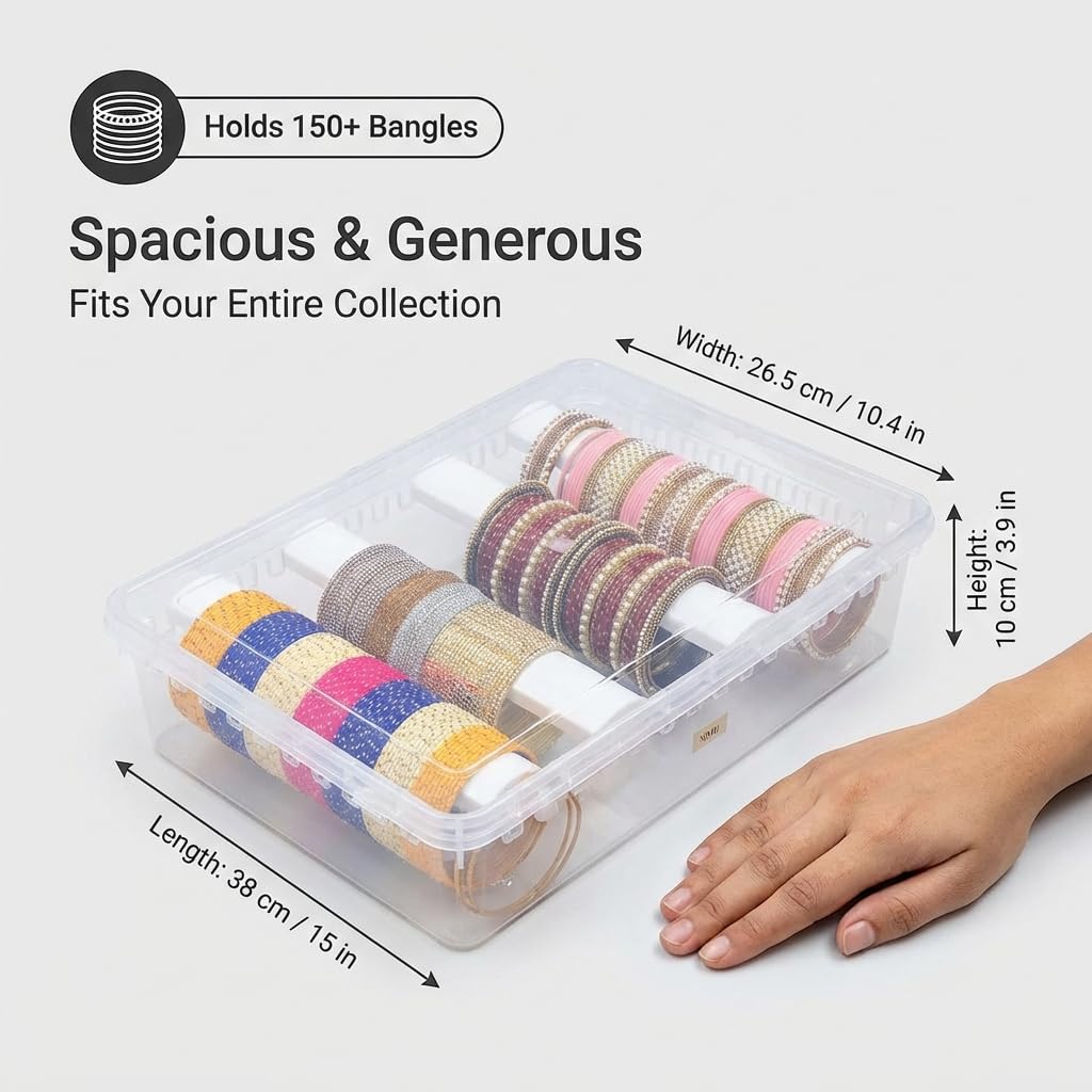 NMII clear jewelry box for bangles provides quick visibility.